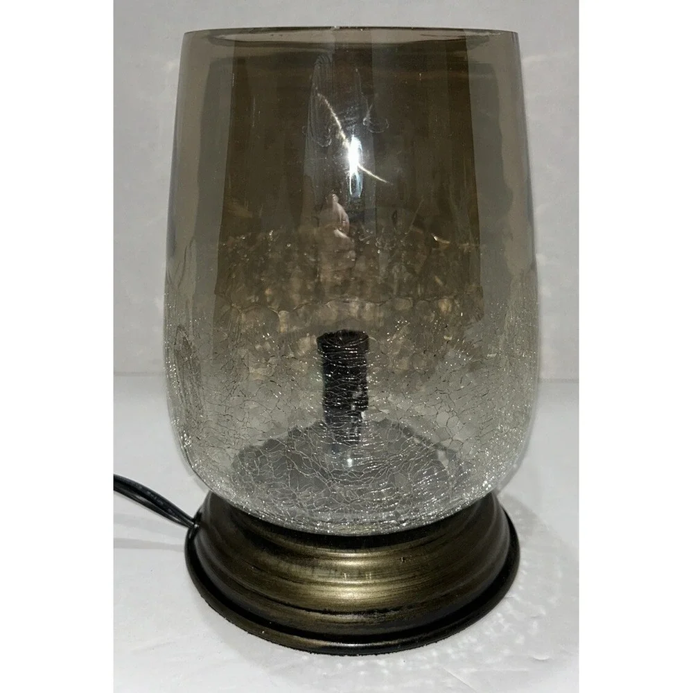 Crackle Glass Lamp‎ Nightlight With Bronze Base BOHO Romantic Glow New
